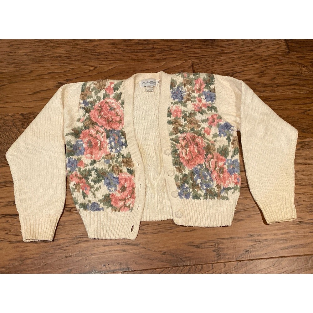 Vintage JH Collectibles‎ Petites Floral Cardigan Silk Cotton Sweater Size PS